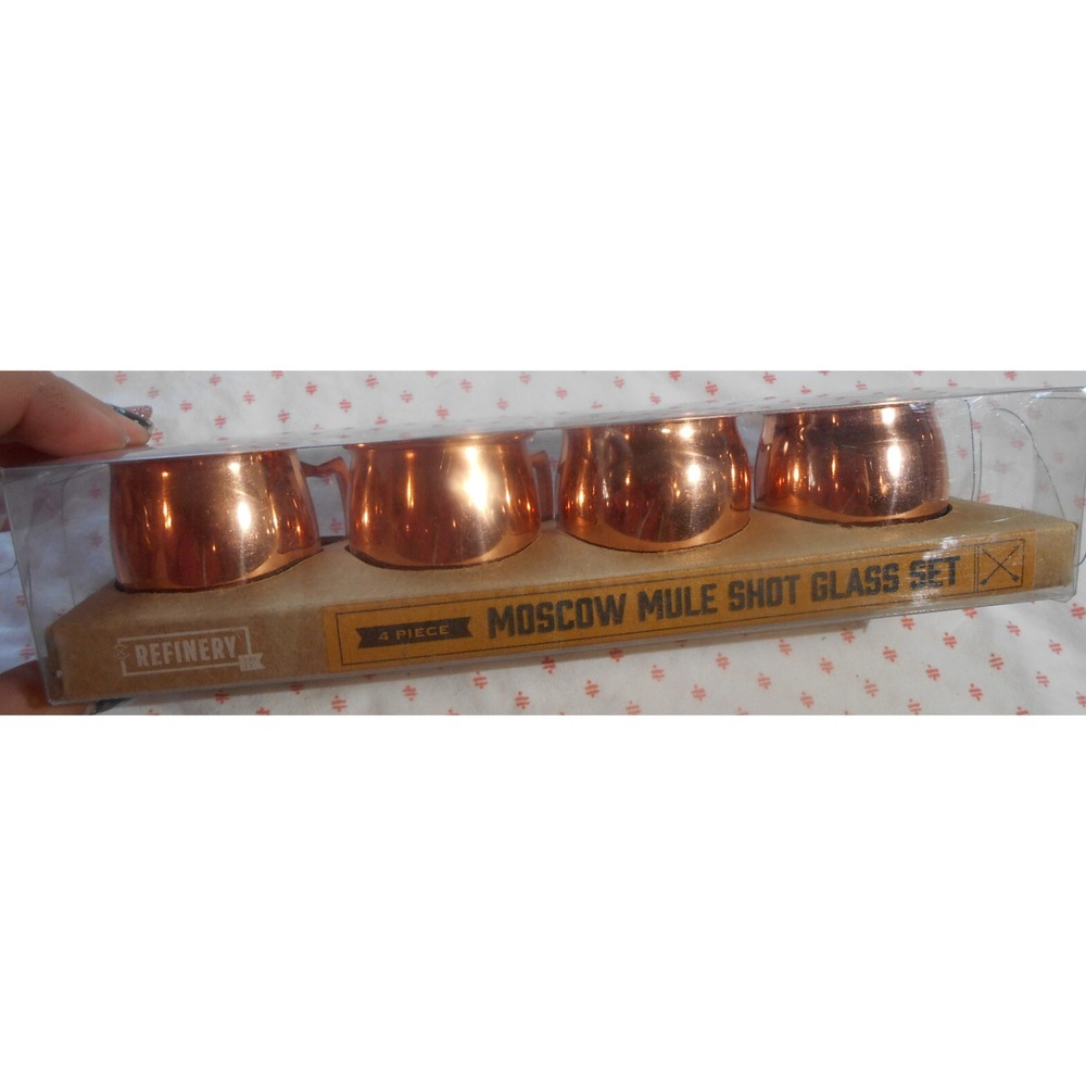 NEW Set Of 4 Mini Moscow Mule Mugs 2oz Shot Glasses Set REfinery Copper Plated